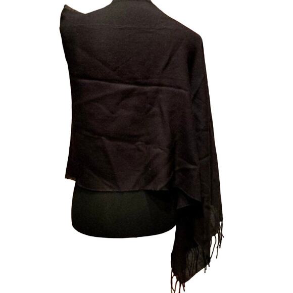 New Handmade Upcycled Solid Black Fringed Shawl Warm Cape Poncho Winter Wrap - Picture 2 of 5